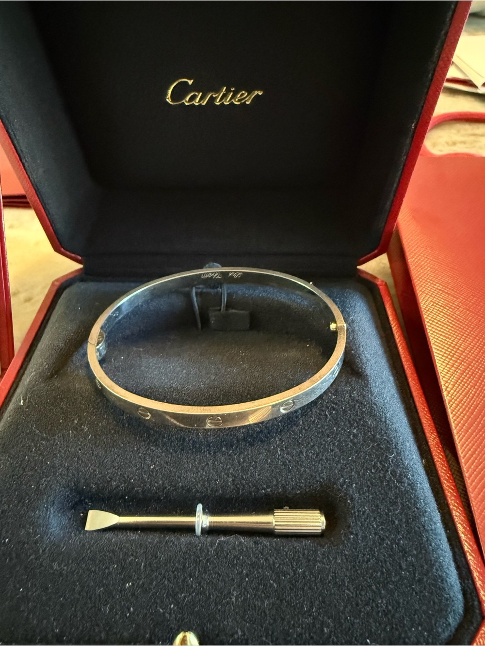 Cartier White Gold Women’s Love Bracelet with Screwdriver/hinge Size 19